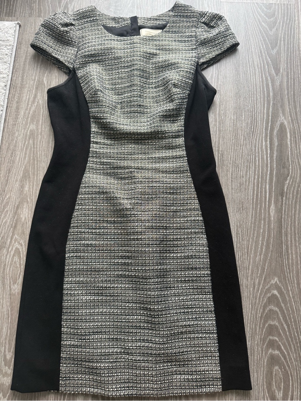 Anthropologie Black and Gray Tweed Panel Sheath Dress